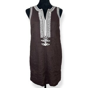 Michael Kors Dress‎ Womens 6 Brown White Linen Dress Sleeveless Knee Length